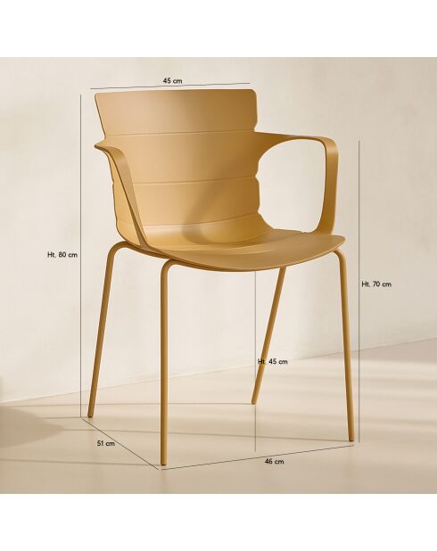 Juego de 4 sillones de mesa para exteriores de polipropileno y metal ocre montauk amarillo, 54,5 x 56,5 x 80 cm