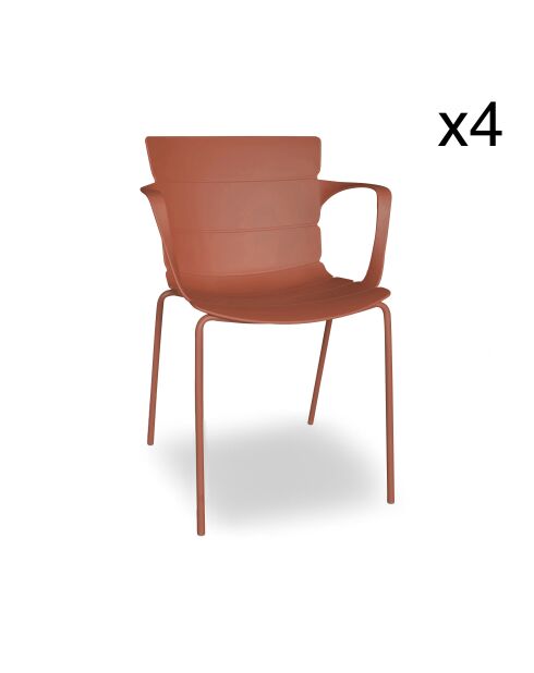 Set di 4 poltrone da tavolo per esterno in polipropilene e metallo mattone montauk terracotta - 54,5x56,5x80cm