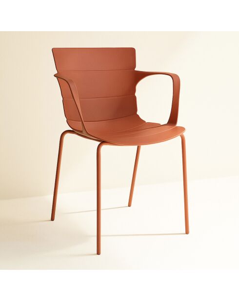 Set di 4 poltrone da tavolo per esterno in polipropilene e metallo mattone montauk terracotta - 54,5x56,5x80cm
