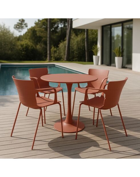Set di 4 poltrone da tavolo per esterno in polipropilene e metallo mattone montauk terracotta - 54,5x56,5x80cm
