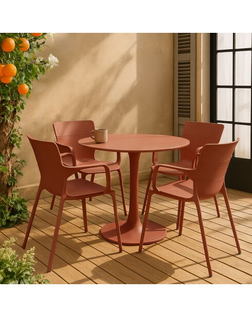 Set di 4 poltrone da tavolo per esterno in polipropilene e metallo mattone montauk terracotta - 54,5x56,5x80cm