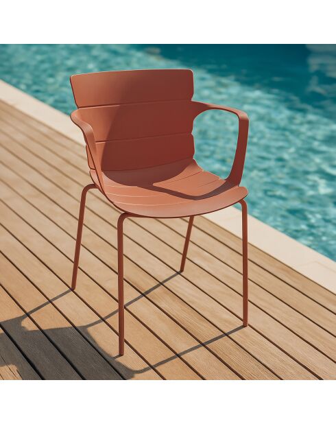 Set di 4 poltrone da tavolo per esterno in polipropilene e metallo mattone montauk terracotta - 54,5x56,5x80cm