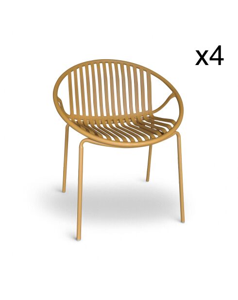 Set aus 4 Gartentischstühlen aus Polypropylen und gelbem ockerfarbenem Metall, Calypsogelb — 65 x 58 x 78 cm