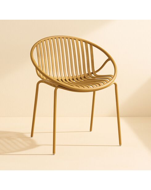 Set aus 4 Gartentischstühlen aus Polypropylen und gelbem ockerfarbenem Metall, Calypsogelb — 65 x 58 x 78 cm