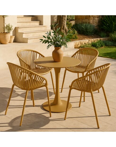 Set aus 4 Gartentischstühlen aus Polypropylen und gelbem ockerfarbenem Metall, Calypsogelb — 65 x 58 x 78 cm