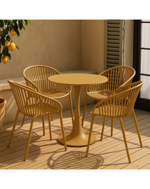 Set aus 4 Gartentischstühlen aus Polypropylen und gelbem ockerfarbenem Metall, Calypsogelb — 65 x 58 x 78 cm