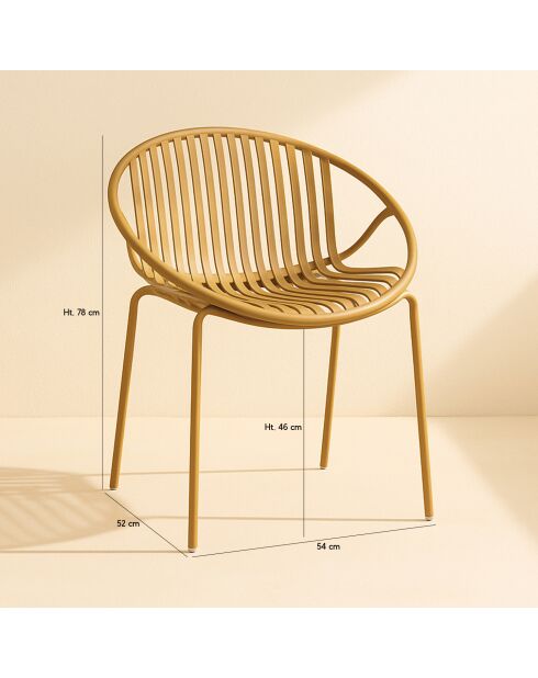 Set aus 4 Gartentischstühlen aus Polypropylen und gelbem ockerfarbenem Metall, Calypsogelb — 65 x 58 x 78 cm