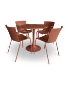 Ensemble table + 4 fauteuils de table en polypropylène et métal brique montauk terracotta - 5 pièces