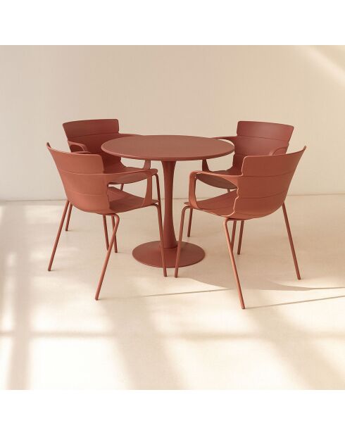 Ensemble table + 4 fauteuils de table en polypropylène et métal brique montauk terracotta - 5 pièces