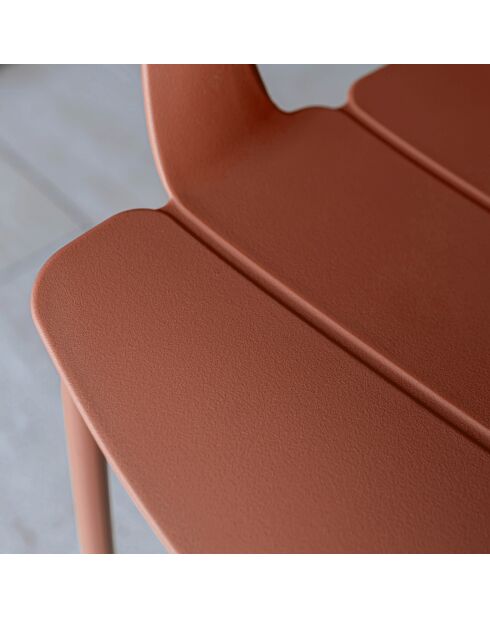 Ensemble table + 4 fauteuils de table en polypropylène et métal brique montauk terracotta - 5 pièces