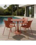 Ensemble table + 4 fauteuils de table en polypropylène et métal brique montauk terracotta - 5 pièces
