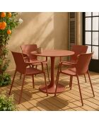 Ensemble table + 4 fauteuils de table en polypropylène et métal brique montauk terracotta - 5 pièces