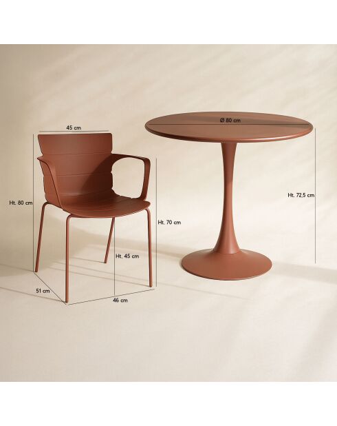 Ensemble table + 4 fauteuils de table en polypropylène et métal brique montauk terracotta - 5 pièces
