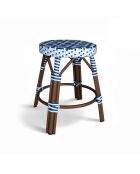 Niedrige Hocker aus Textilenblau mit Aluminium-Effekt in Rattan-Optik, Scalablau/Natur — 38 x 49 cm