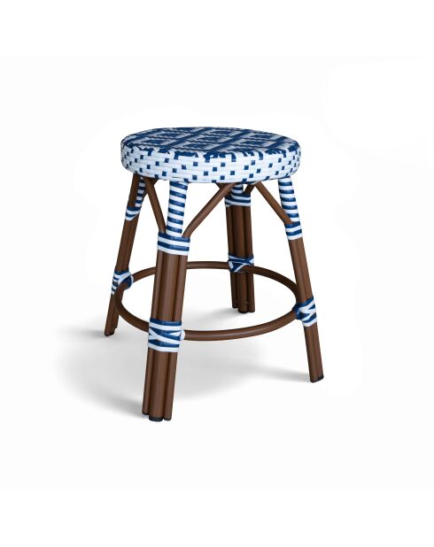 Niedrige Hocker aus Textilenblau mit Aluminium-Effekt in Rattan-Optik, Scalablau/Natur — 38 x 49 cm