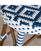 Niedrige Hocker aus Textilenblau mit Aluminium-Effekt in Rattan-Optik, Scalablau/Natur — 38 x 49 cm
