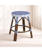 Niedrige Hocker aus Textilenblau mit Aluminium-Effekt in Rattan-Optik, Scalablau/Natur — 38 x 49 cm