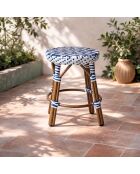 Niedrige Hocker aus Textilenblau mit Aluminium-Effekt in Rattan-Optik, Scalablau/Natur — 38 x 49 cm