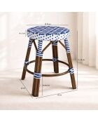 Niedrige Hocker aus Textilenblau mit Aluminium-Effekt in Rattan-Optik, Scalablau/Natur — 38 x 49 cm