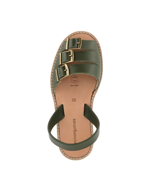 Zamora Avarca legergroene leren sandalen