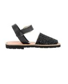 Schwarze Avarca Glitzer-Ledersandalen mit Klettverschluss