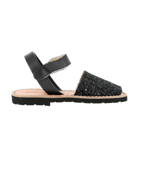 Schwarze Avarca Glitzer-Ledersandalen mit Klettverschluss