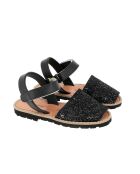 Schwarze Avarca Glitzer-Ledersandalen mit Klettverschluss