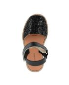 Schwarze Avarca Glitzer-Ledersandalen mit Klettverschluss