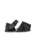 Frailera Babyslofjes van zwart leer met glitter