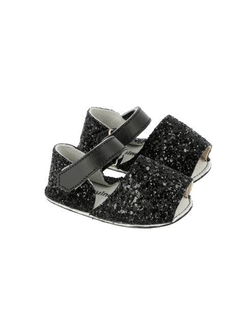 Frailera Babyslofjes van zwart leer met glitter