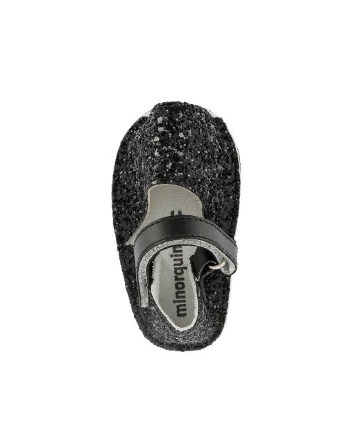 Frailera Babyslofjes van zwart leer met glitter