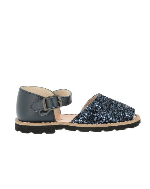 Frailera Boucle Azul blauwe leren sandalen met glitter