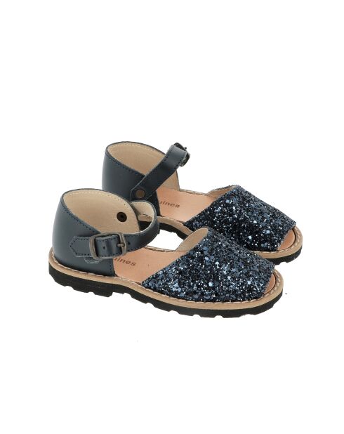 Frailera Boucle Azul blauwe leren sandalen met glitter