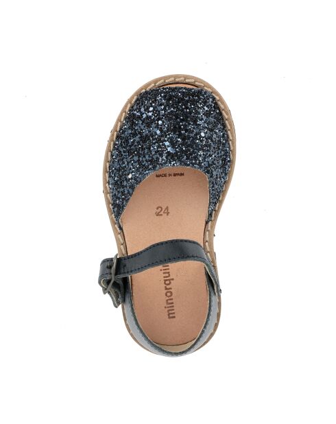 Frailera Boucle Azul blauwe leren sandalen met glitter