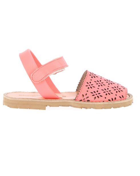 Avarca korallenrosa perforierte Ledersandalen mit Klettverschluss