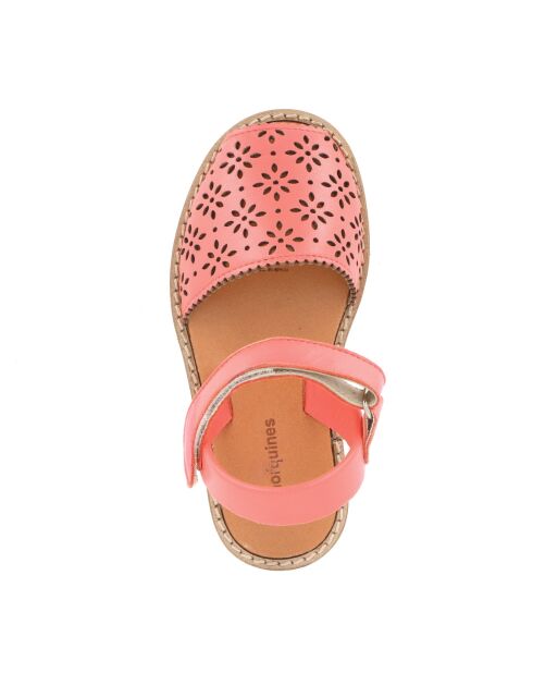Avarca korallenrosa perforierte Ledersandalen mit Klettverschluss