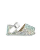 Frailera Baby zonneblauwe pantoffels van leer met glitter