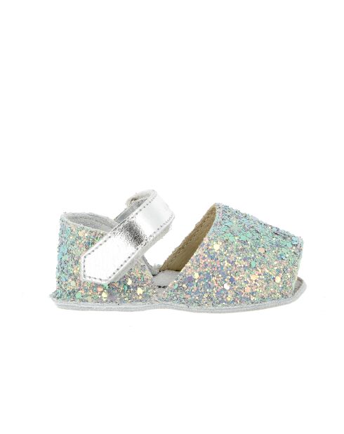Frailera Baby zonneblauwe pantoffels van leer met glitter