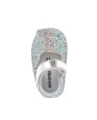 Frailera Baby zonneblauwe pantoffels van leer met glitter