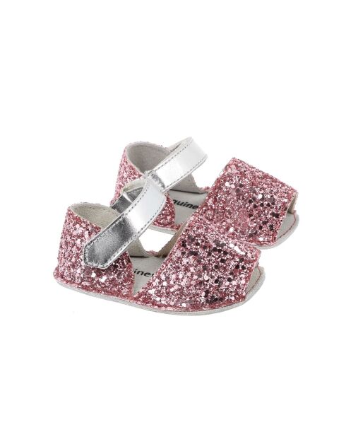 Frailera Baby-Lederpantoffeln mit Glitzer, rosa