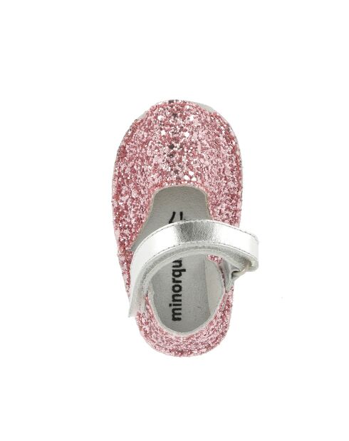 Frailera Baby-Lederpantoffeln mit Glitzer, rosa