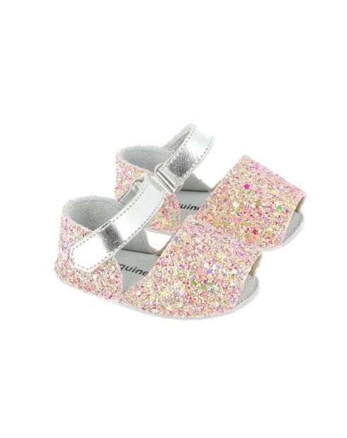 Pantofole Frailera Baby Sunny in pelle glitterata rosa
