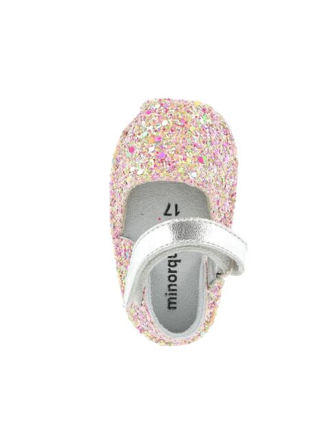 Pantofole Frailera Baby Sunny in pelle glitterata rosa