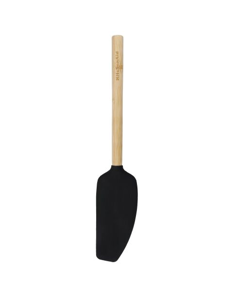 Universele mengspatel met bamboe handvat met flexibele en hittebestendige siliconen kop zwart - 33,6x6,7x1,8 cm