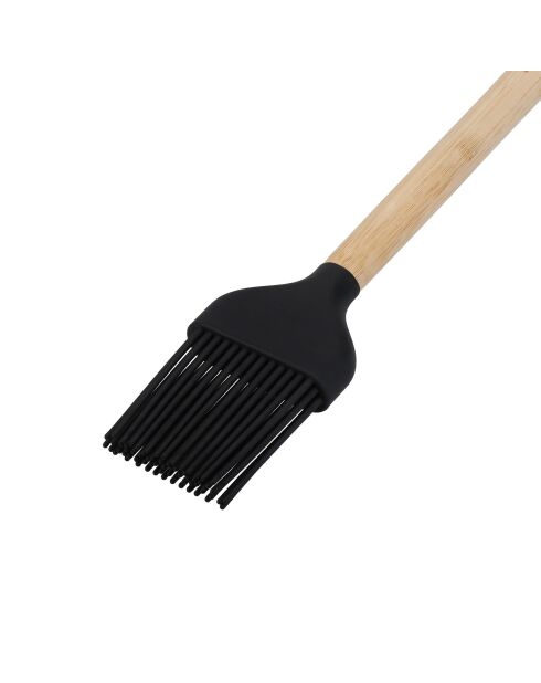 Pinceau à badigeonner en bambou avec tête en silicone flexible et résistante à la chaleur noir - 29x5.5x1.7 cm