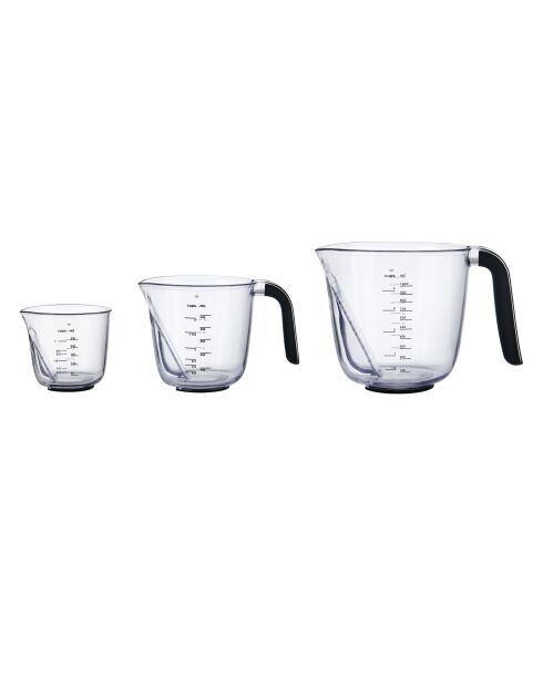 Set mit 3 schwarzen, abgewinkelten Messbechern — 20 x 14,5 x 14,5 cm