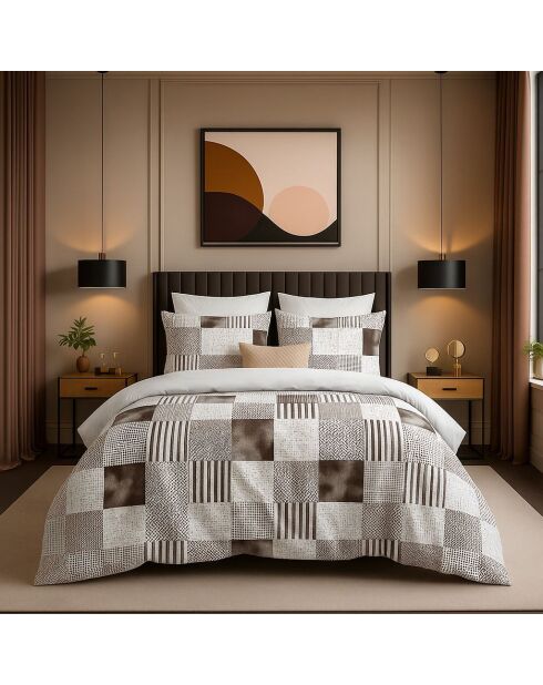 Ensemble de housse de couette King en coton marron/beige - 240 x 220 cm