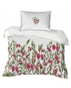 Ensemble de housse de couette simple en coton Tulipa crème/rose/bordeaux/vert - 140 x 200 cm