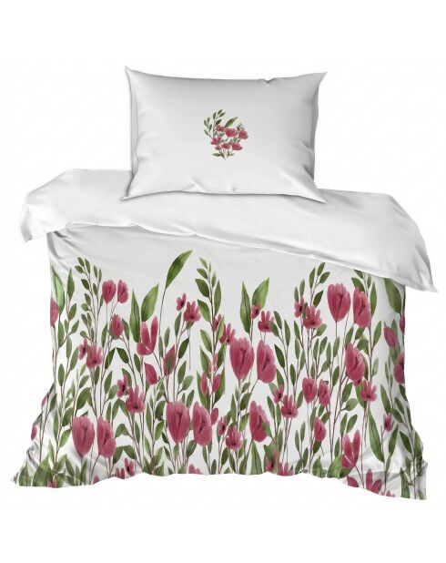Ensemble de housse de couette simple en coton Tulipa crème/rose/bordeaux/vert - 140 x 200 cm