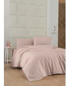 Ensemble de housse de couette Ranforce King en coton rose poudré - 240 x 220 cm